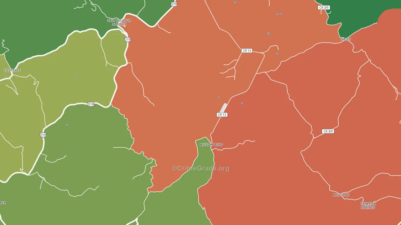 Glace, WV Map of Burglary Rates