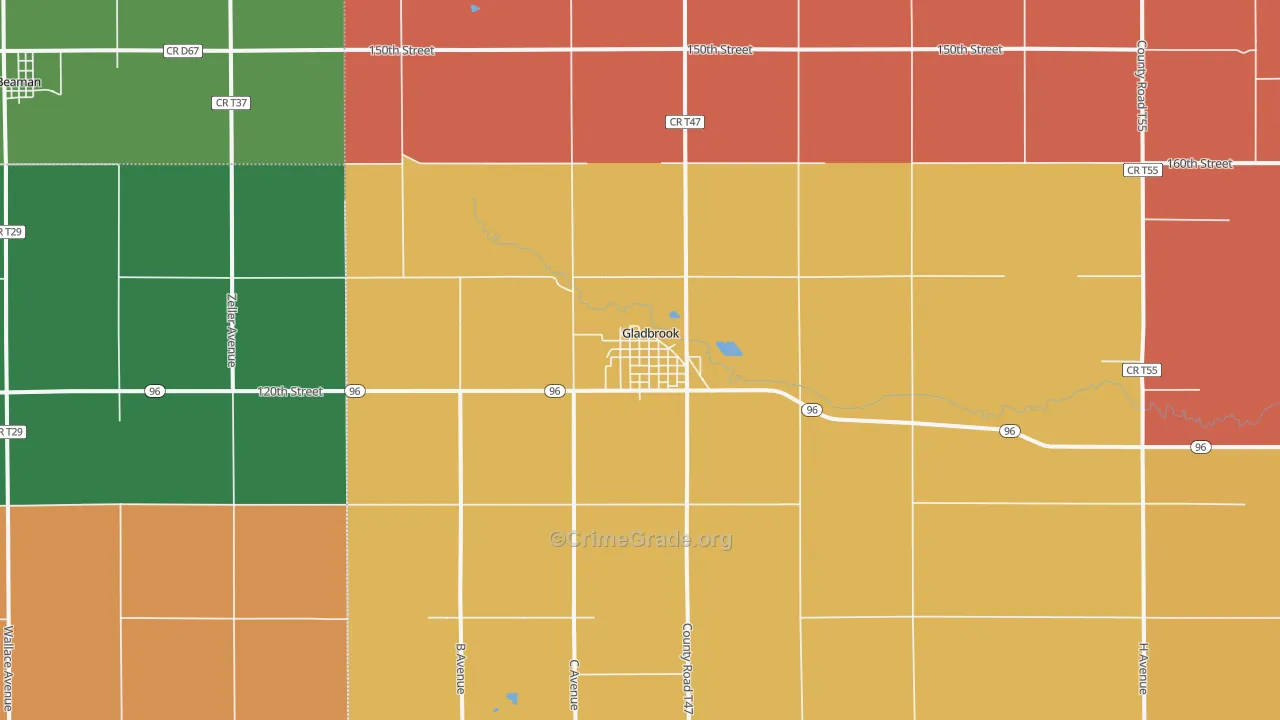 Gladbrook, IA Map of Burglary Rates