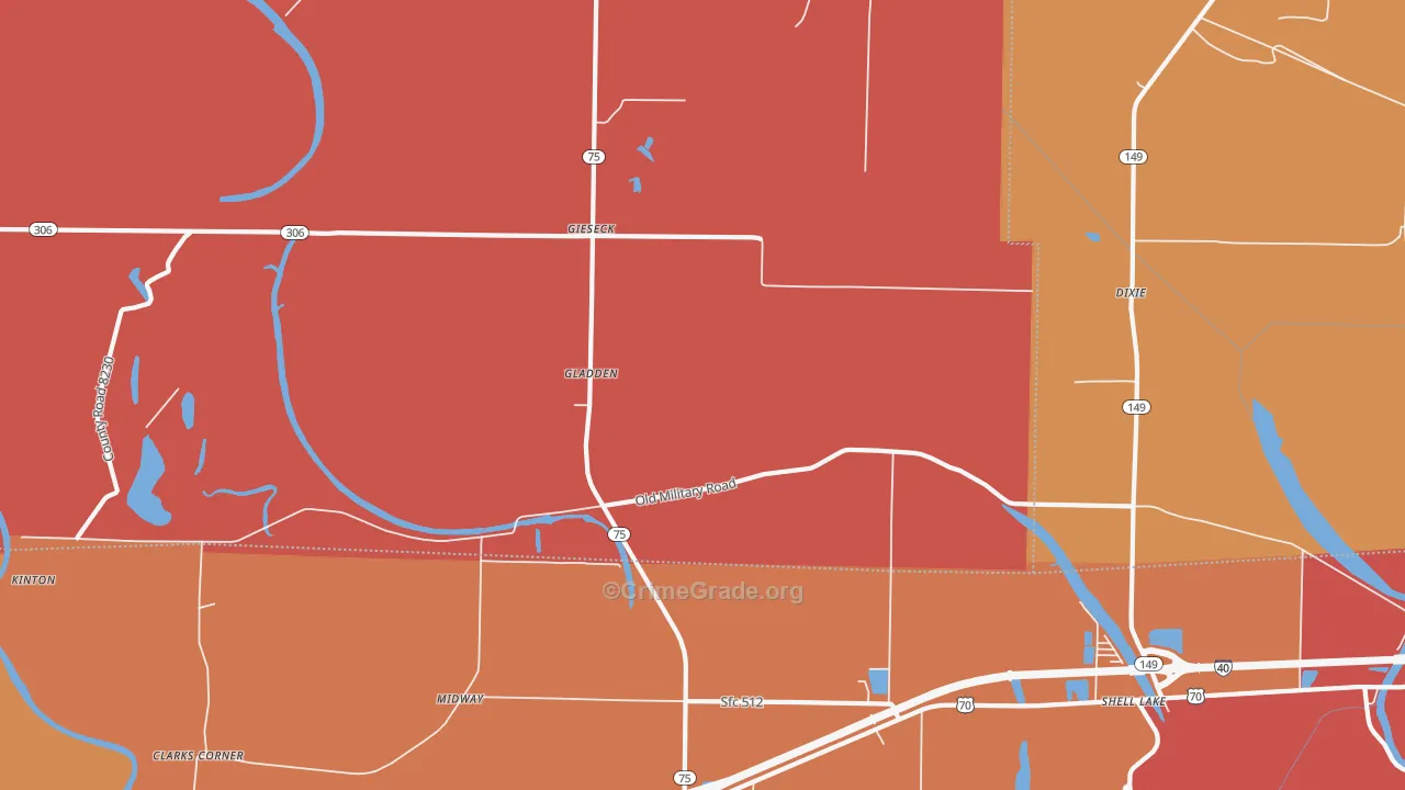 Gladden, AR Map of Burglary Rates