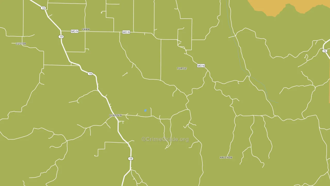 Gladden, MO Map of Burglary Rates