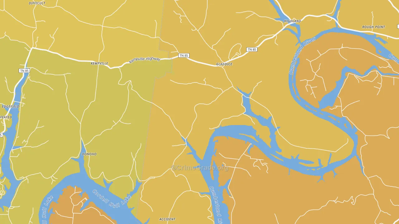 Gladdice, TN Map of Burglary Rates