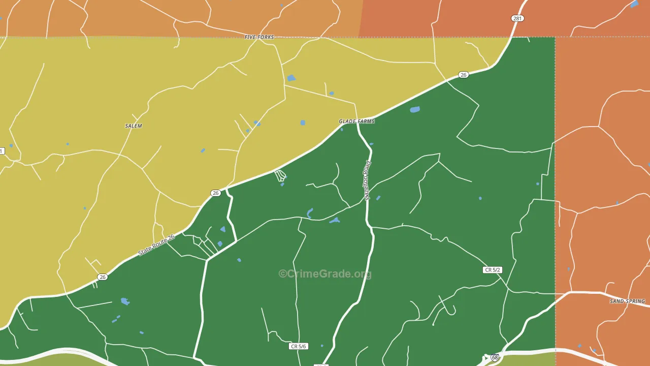 Glade Farms, WV Map of Burglary Rates