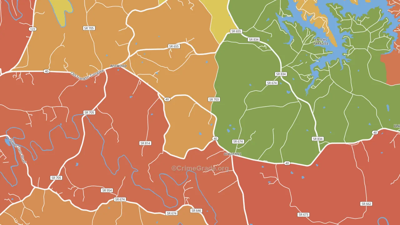 Glade Hill, VA Map of Burglary Rates