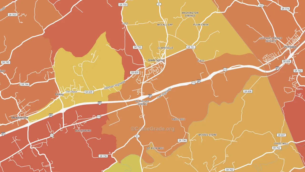 Glade Spring, VA Map of Burglary Rates