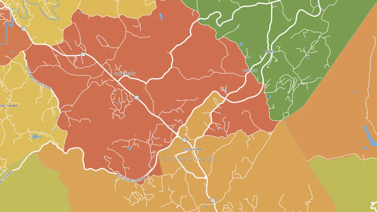 Glade Valley, NC Map of Burglary Rates