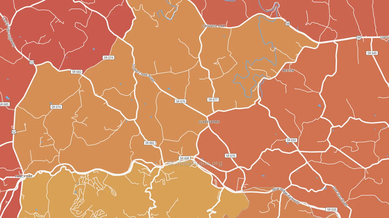 Gladesboro, VA Map of Burglary Rates