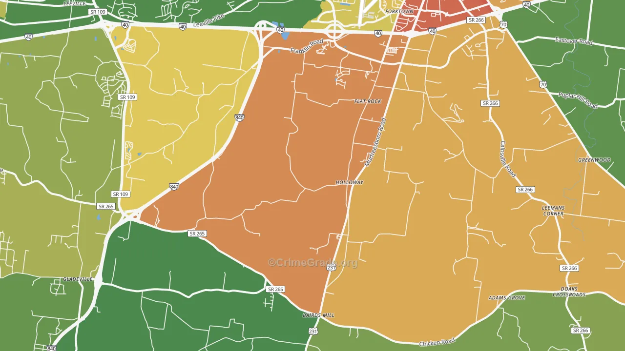 Gladeville, TN Map of Burglary Rates