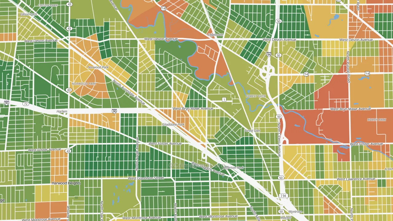 Gladstone, Chicago, IL Map of Burglary Rates