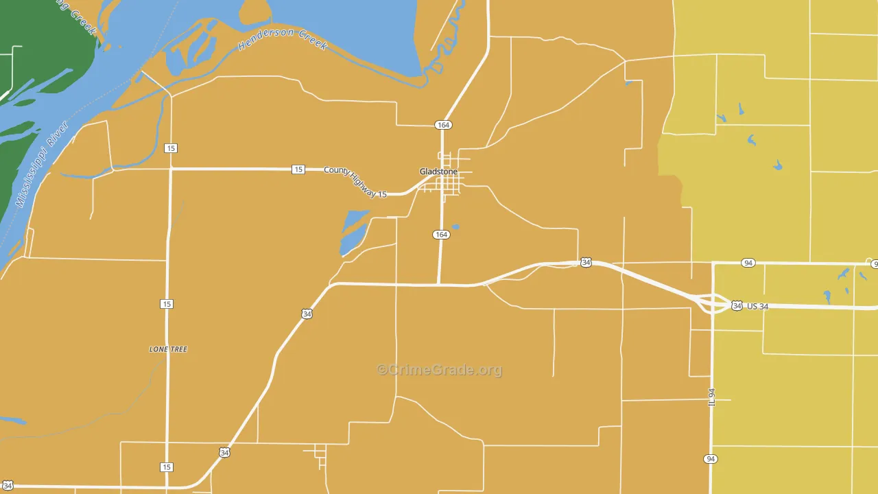 Gladstone, IL Map of Burglary Rates