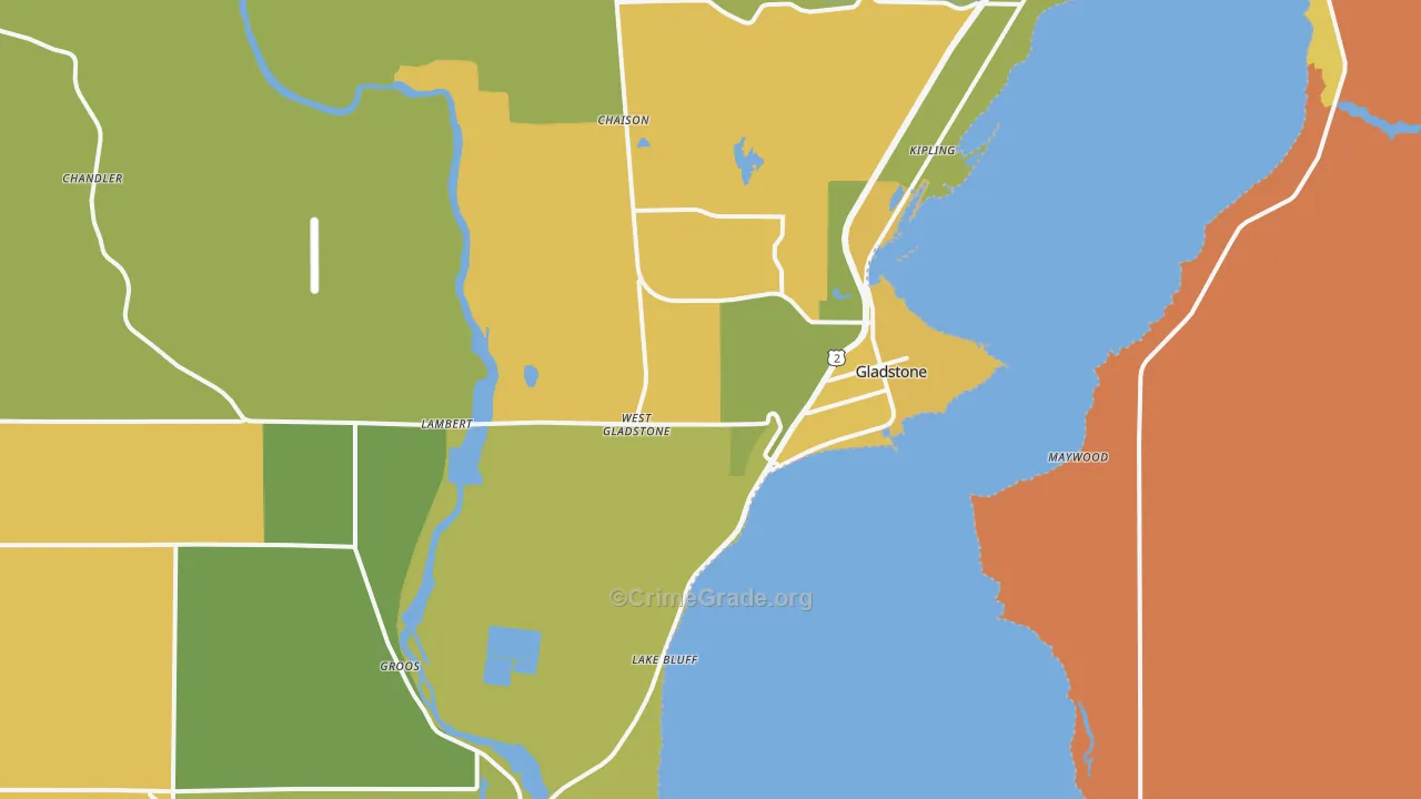 Gladstone, MI Map of Burglary Rates