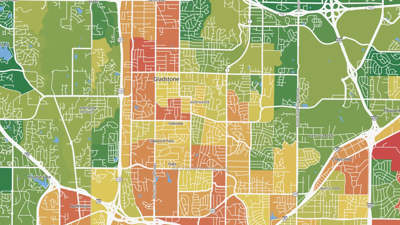 Gladstone, MO Map of Burglary Rates