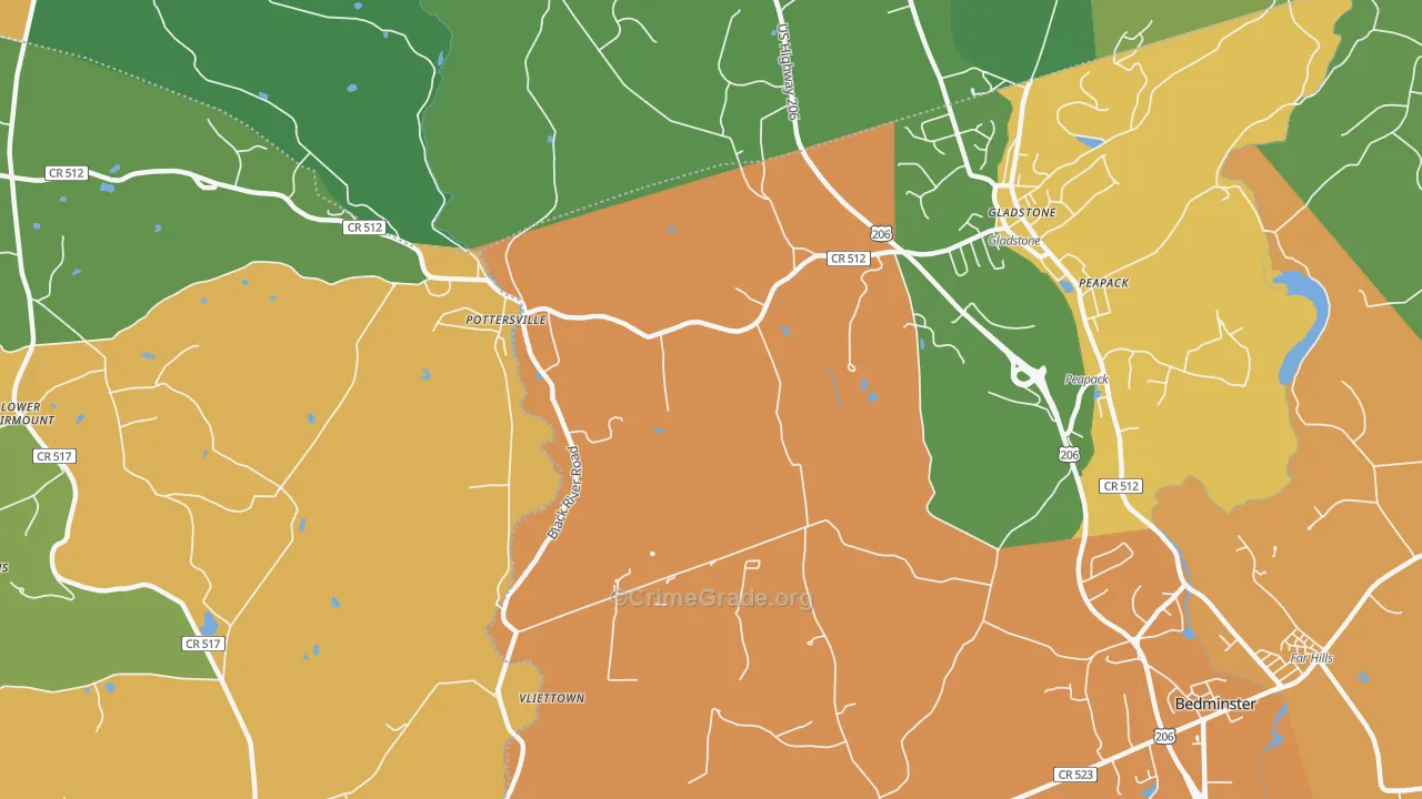 Gladstone, NJ Map of Burglary Rates
