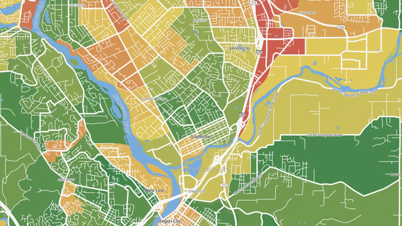 Gladstone, OR Map of Burglary Rates