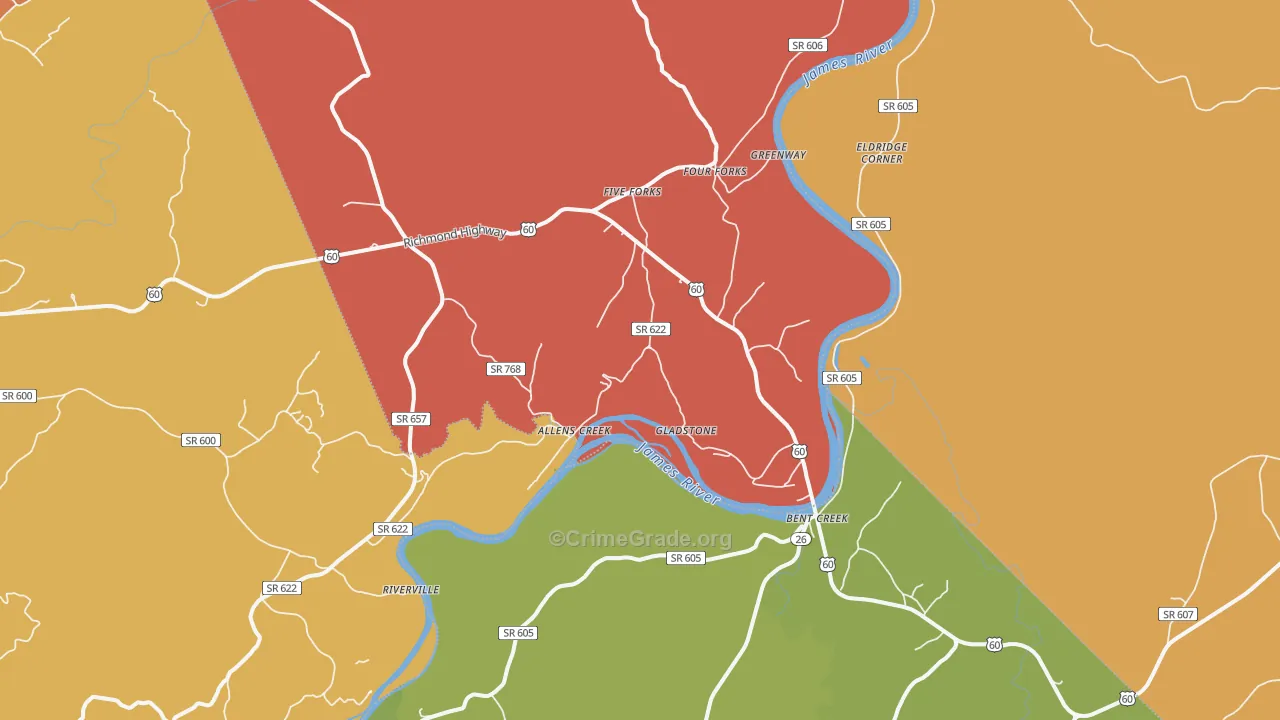 Gladstone, VA Map of Burglary Rates