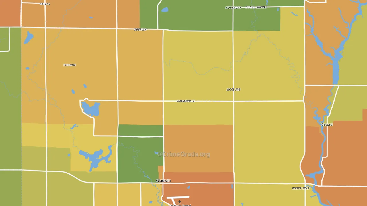 Gladwin, MI Map of Burglary Rates