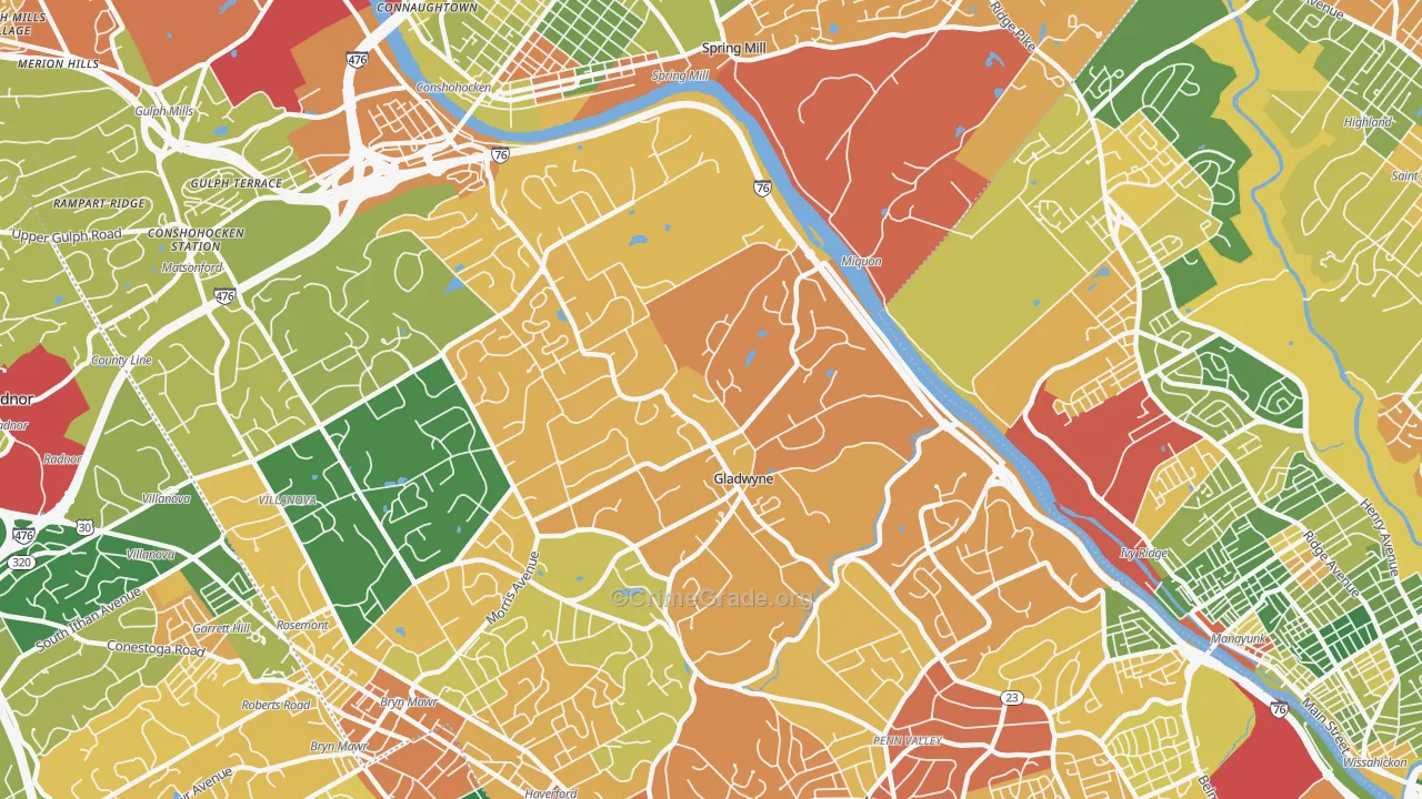 Gladwyne, PA Map of Burglary Rates