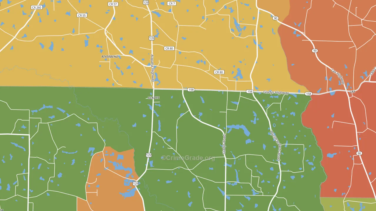 Gladys, GA Map of Burglary Rates
