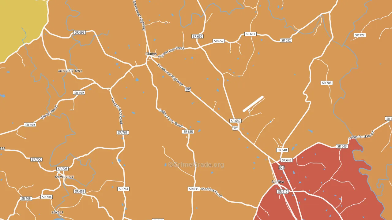Gladys, VA Map of Burglary Rates