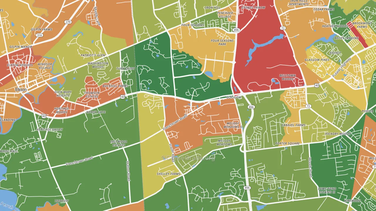 Glasgow, DE Map of Burglary Rates