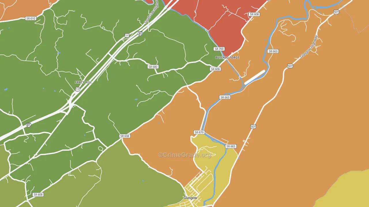 Glasgow, VA Map of Burglary Rates