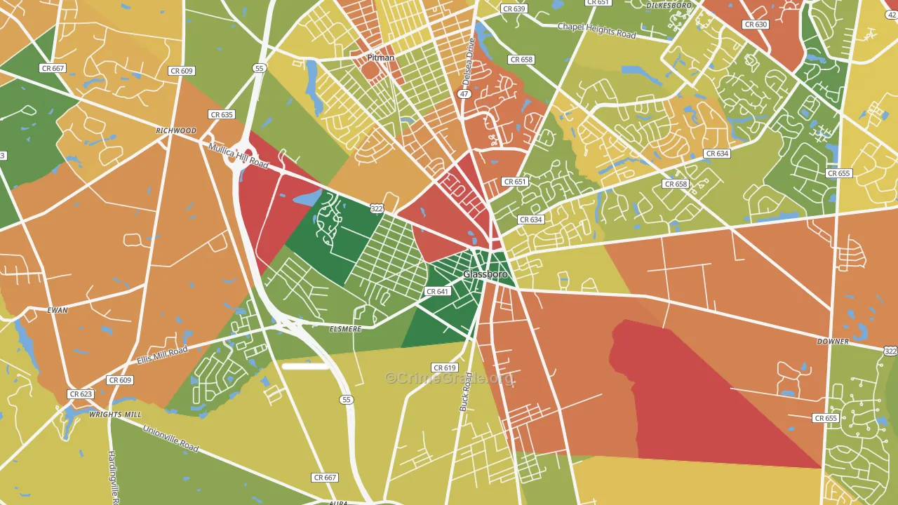 Glassboro, NJ Map of Burglary Rates