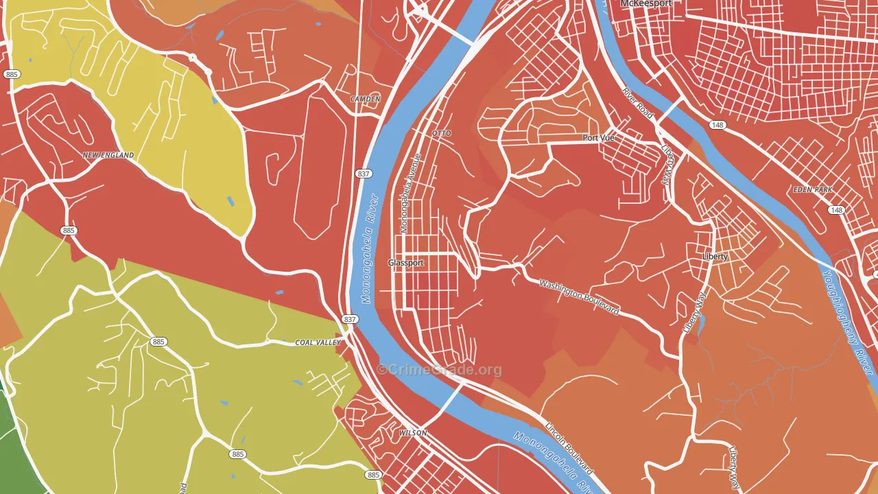 Glassport, PA Map of Burglary Rates