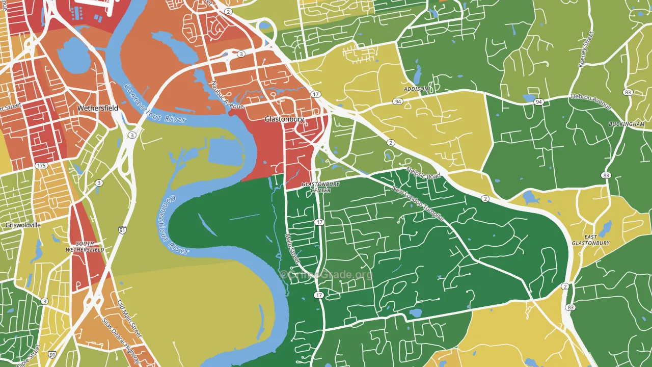 Glastonbury Center, CT Map of Burglary Rates