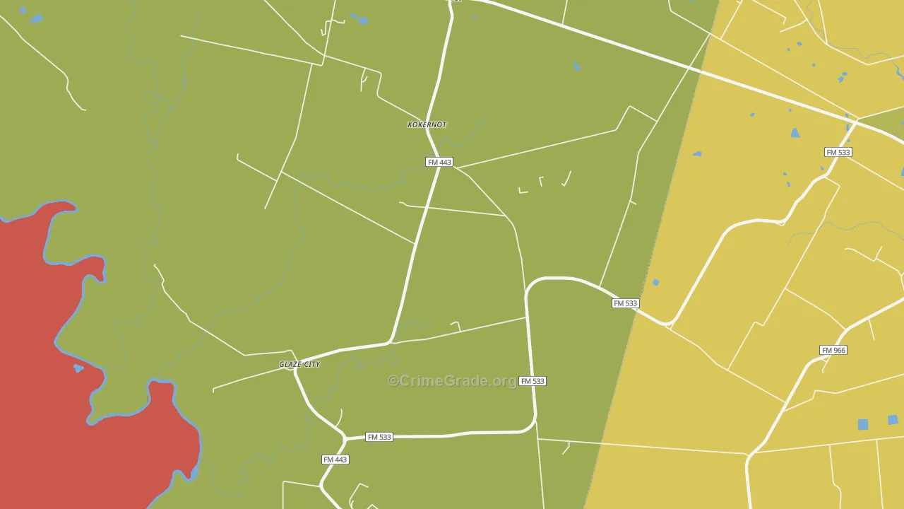 Glaze City, TX Map of Burglary Rates