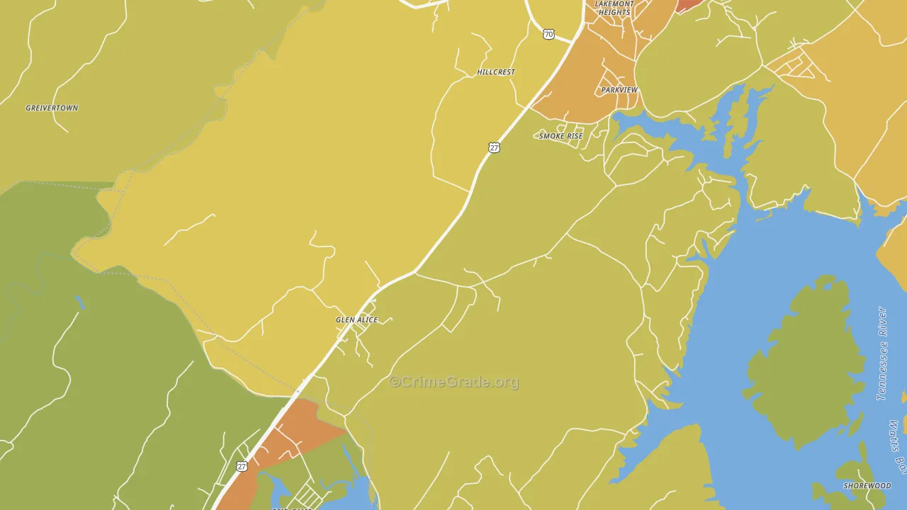 Glen Alice, TN Map of Burglary Rates