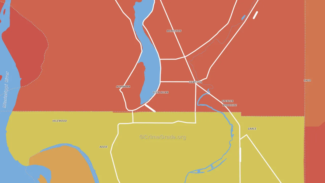 Glen Allan, MS Map of Burglary Rates