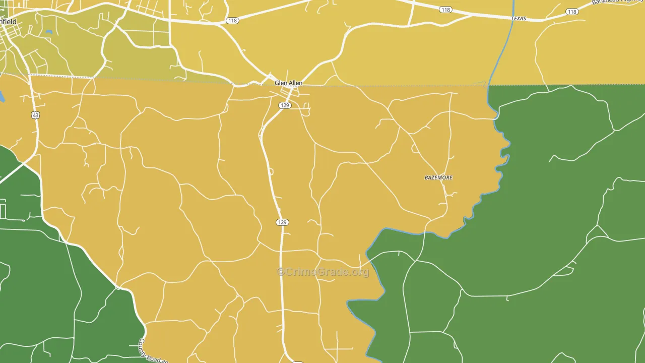 Glen Allen, AL Map of Burglary Rates