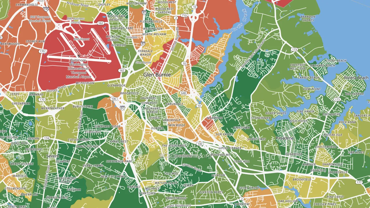 Glen Burnie, MD Map of Burglary Rates