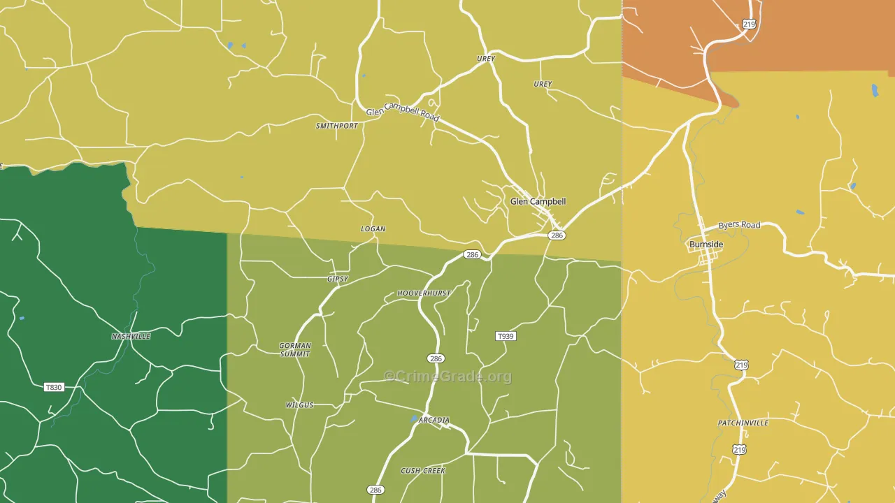 Glen Campbell, PA Map of Burglary Rates