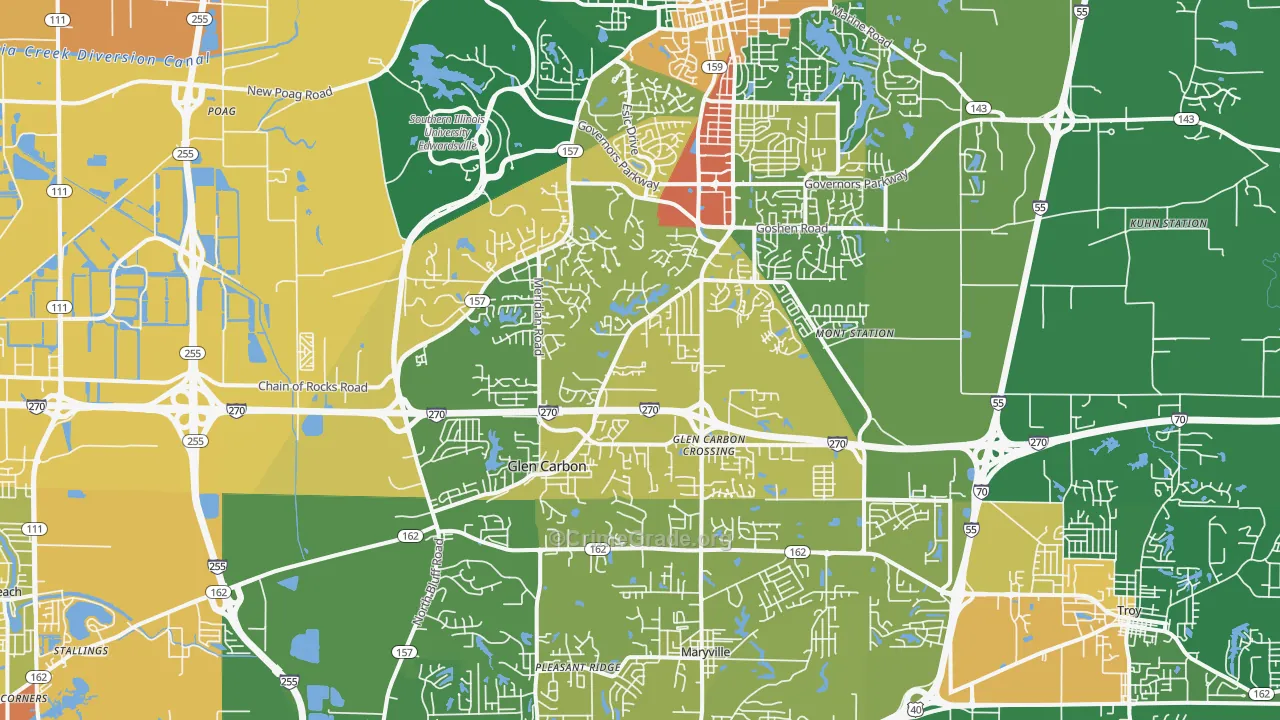Glen Carbon, IL Map of Burglary Rates