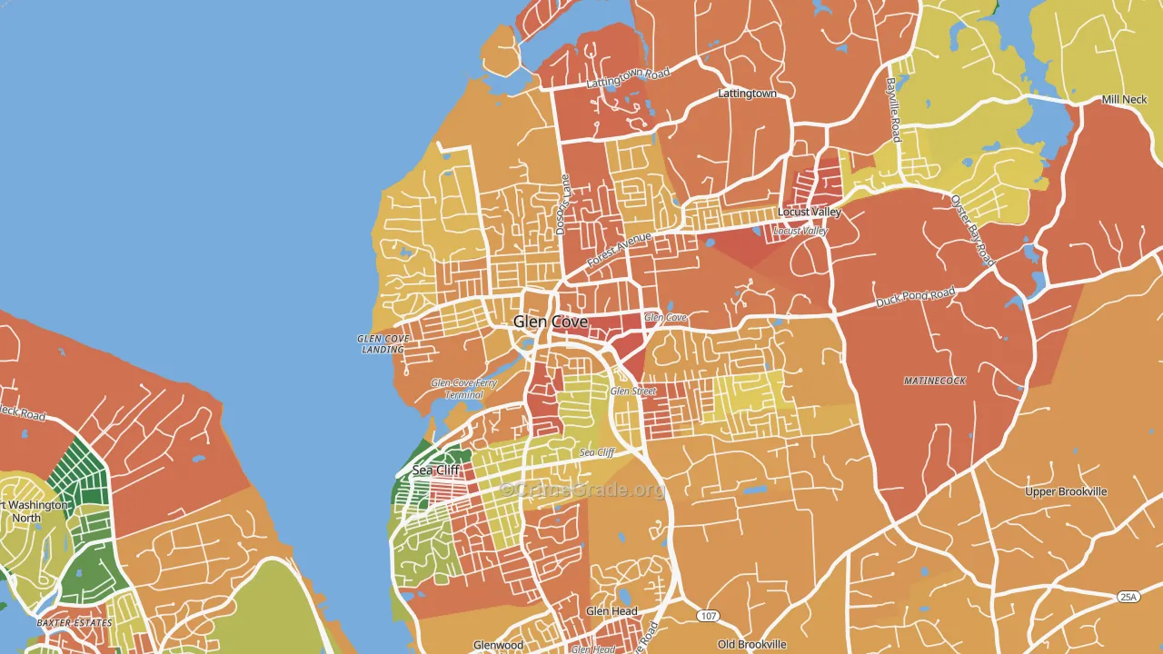 Glen Cove, NY Map of Burglary Rates