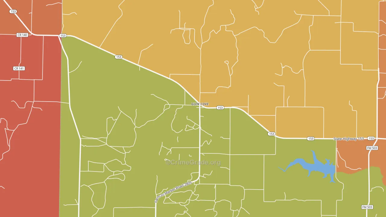 Glen Cove, TX Map of Burglary Rates