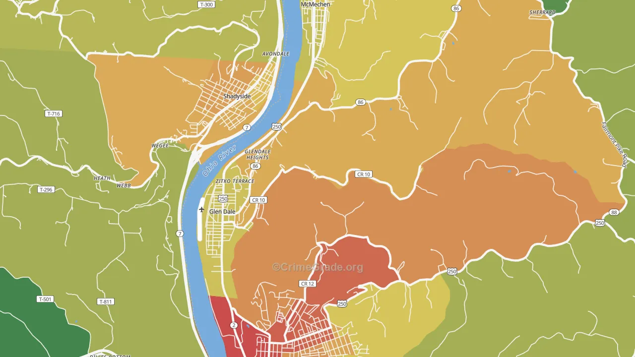 Glen Dale, WV Map of Burglary Rates