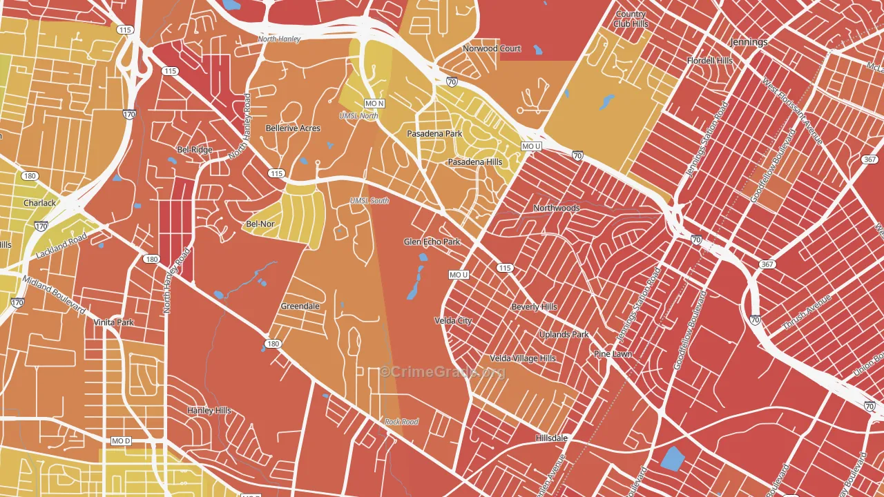 Glen Echo Park, MO Map of Burglary Rates