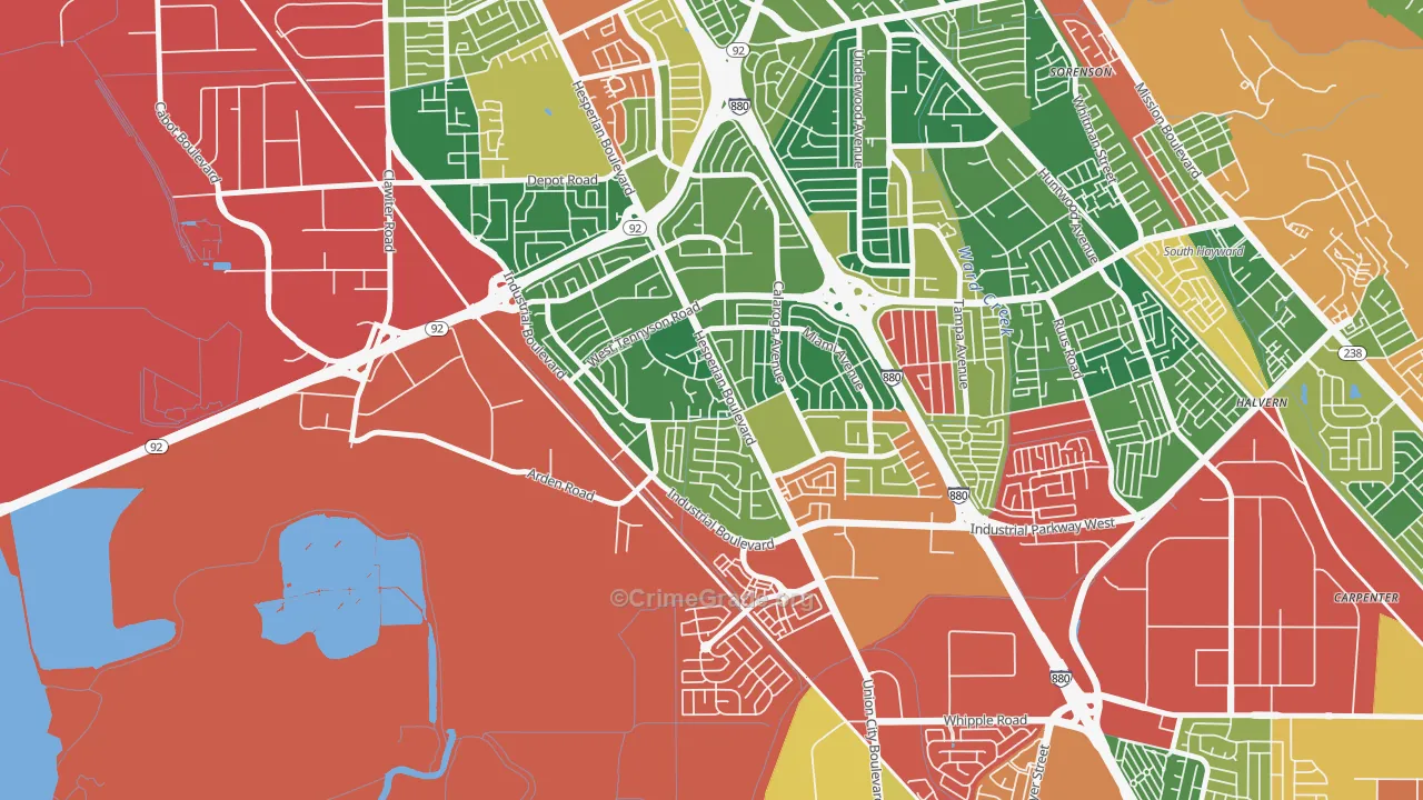 Glen Eden, Hayward, CA Map of Burglary Rates