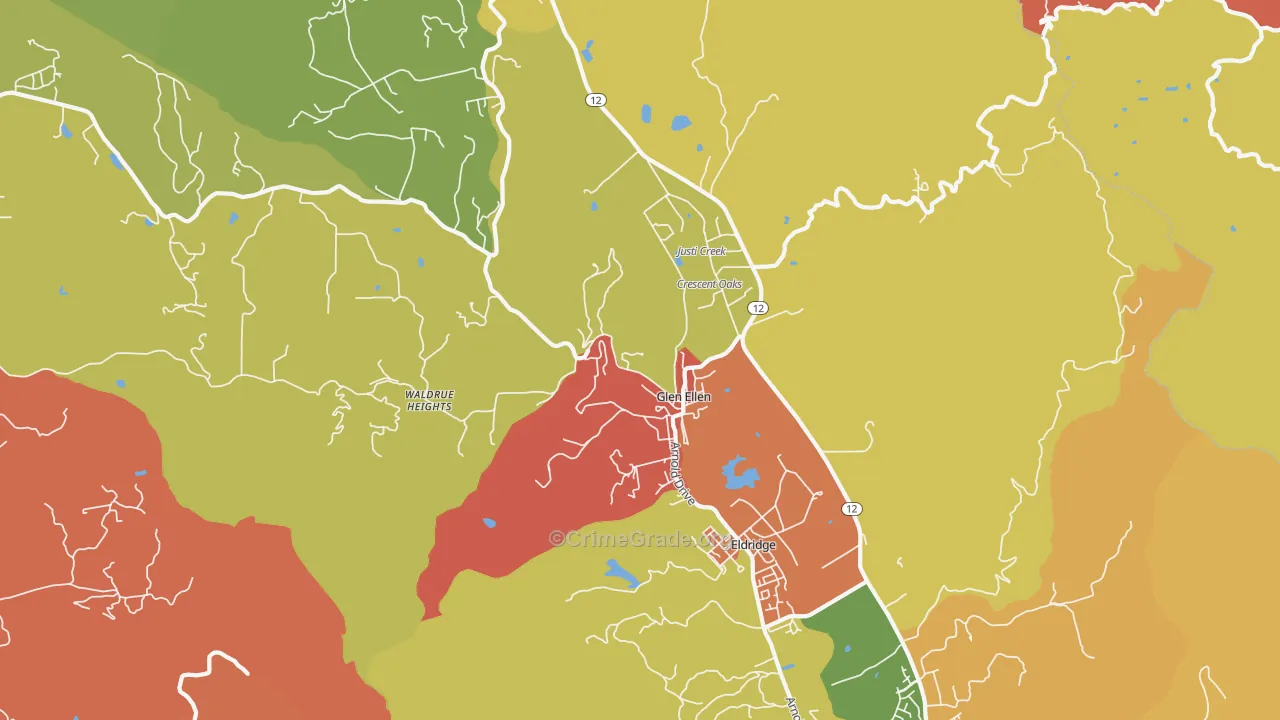 Glen Ellen, CA Map of Burglary Rates