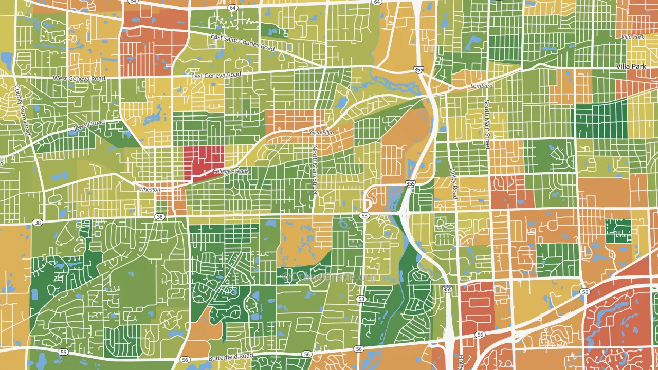 Glen Ellyn, IL Map of Burglary Rates