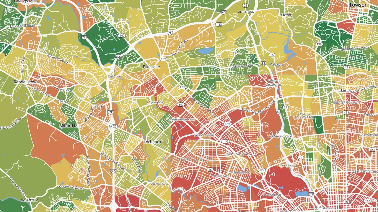 Glen-Fallstaff, Baltimore, MD Map of Burglary Rates