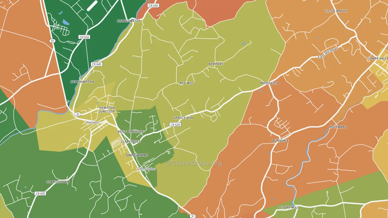 Glen Gardner, NJ Map of Burglary Rates