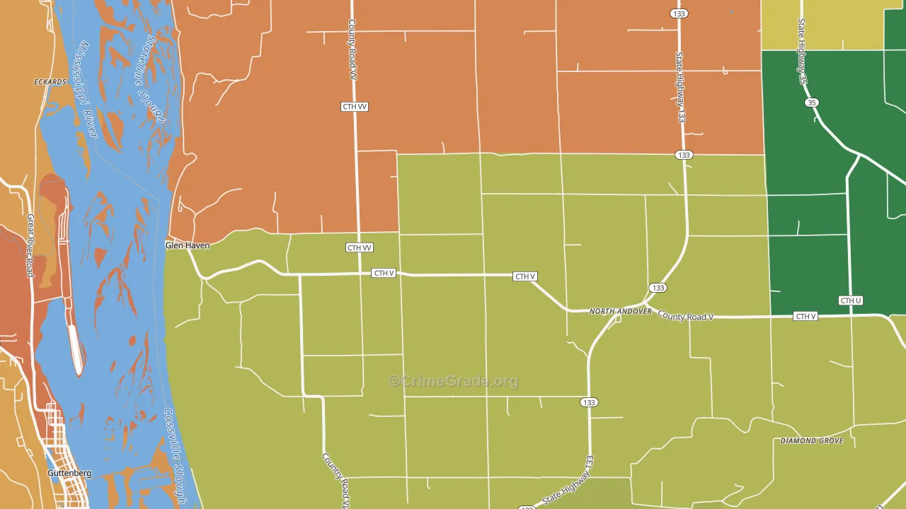 Glen Haven, WI Map of Burglary Rates