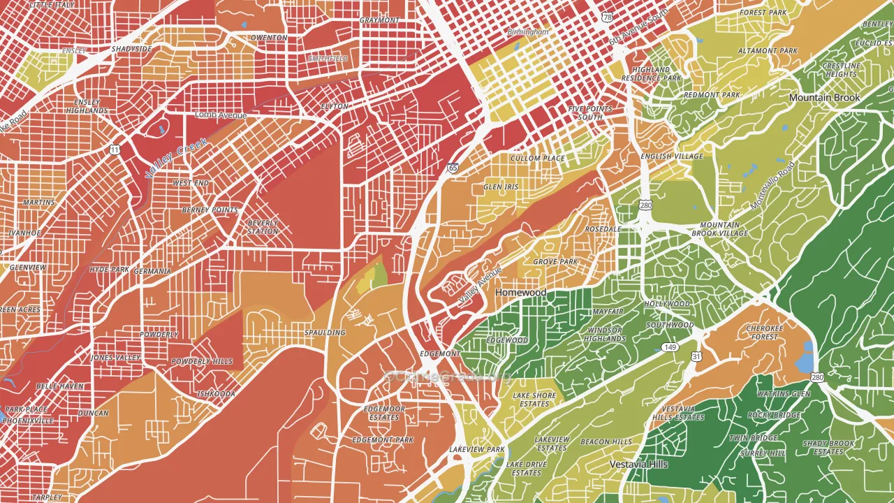 Glen Iris, Birmingham, AL Map of Burglary Rates