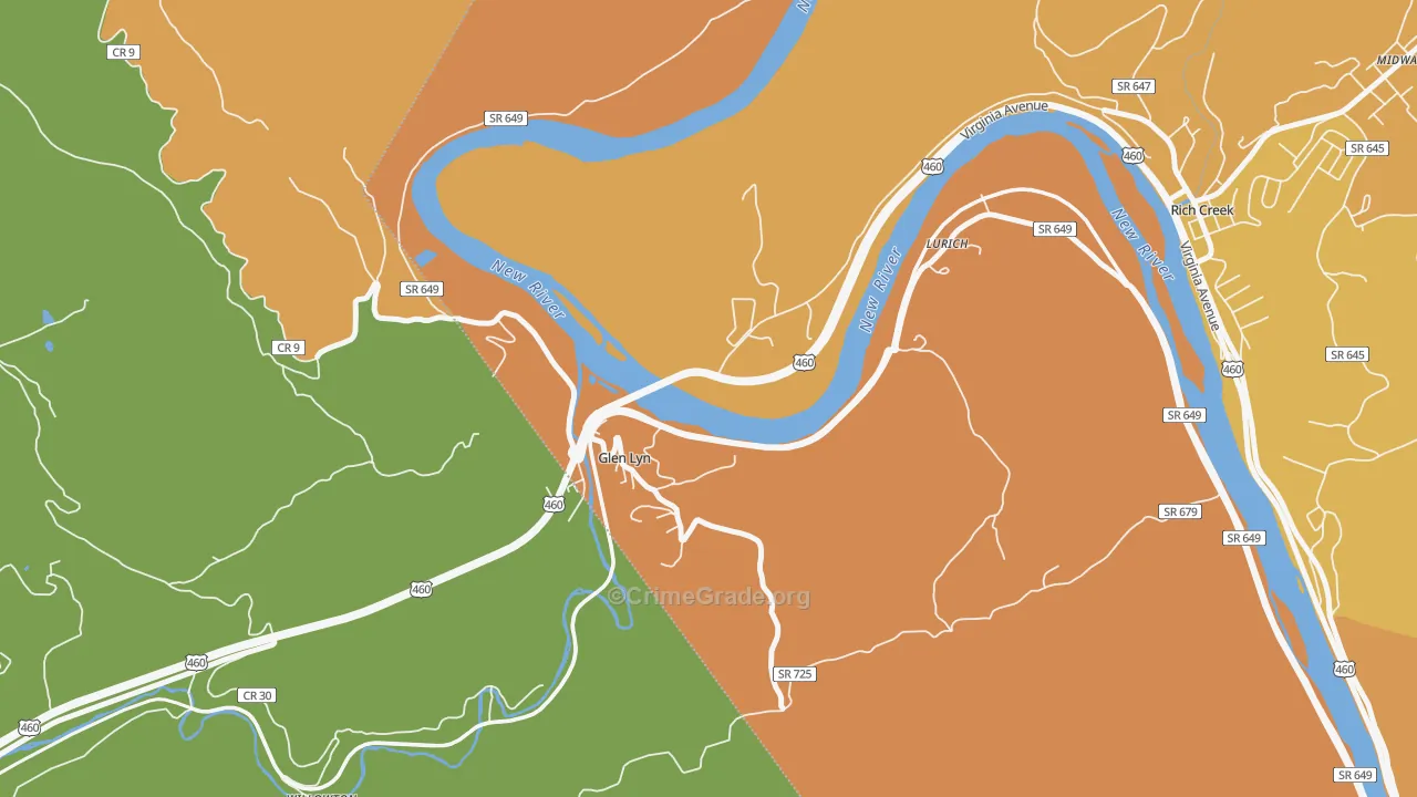 Glen Lyn, VA Map of Burglary Rates
