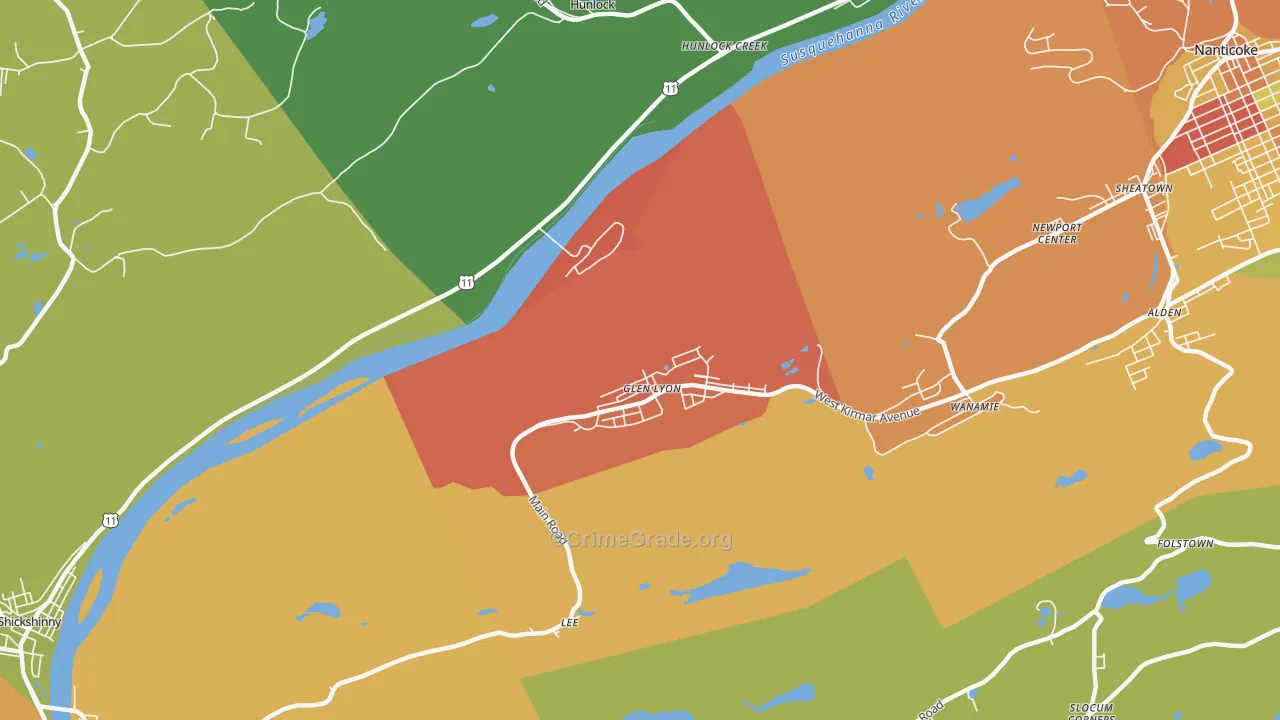 Glen Lyon, PA Map of Burglary Rates