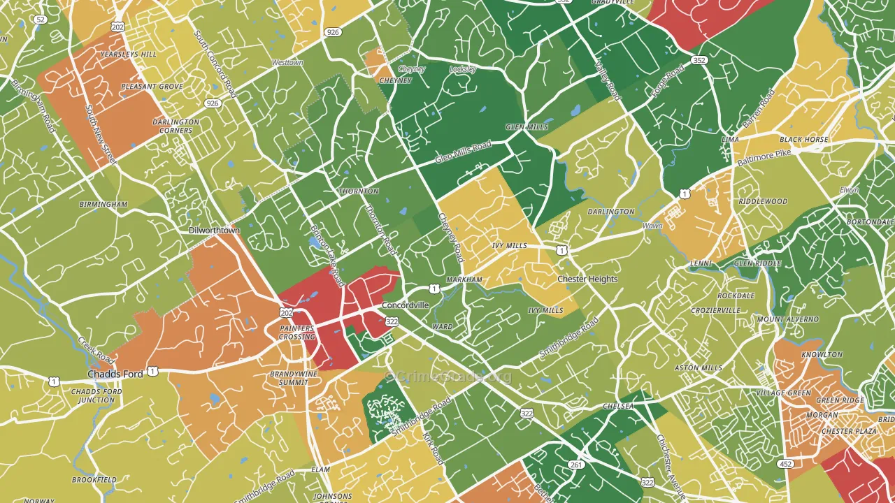 Glen Mills, PA Map of Burglary Rates