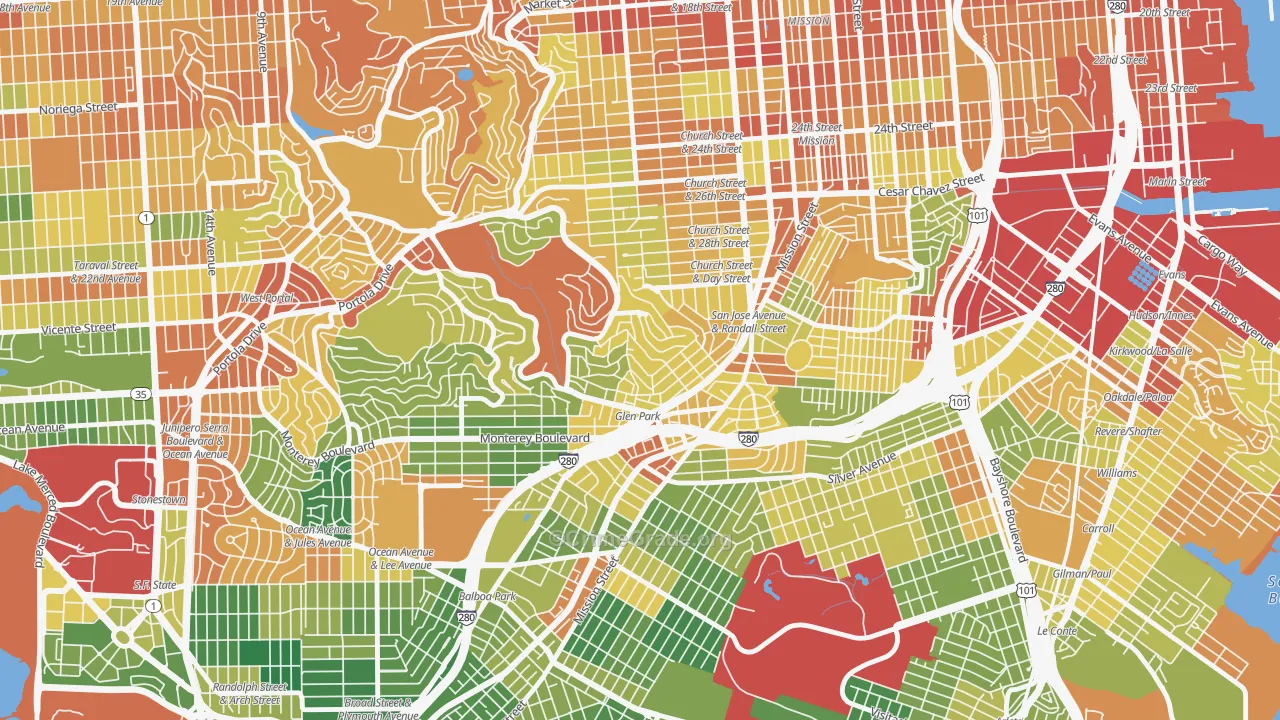 Glen Park, San Francisco, CA Map of Burglary Rates