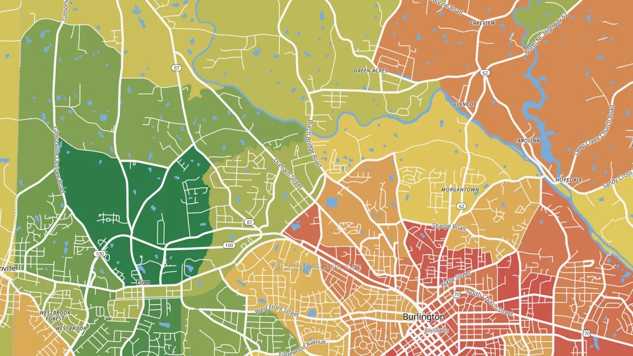 Glen Raven, NC Map of Burglary Rates